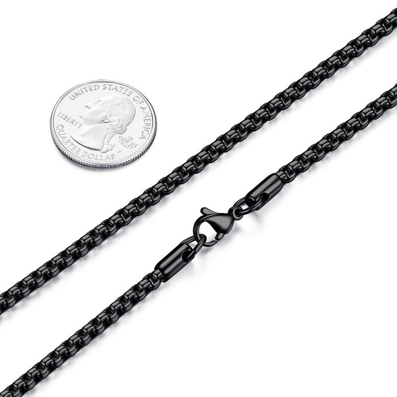 FOSIR Mens Womens 4mm Stainless Steel Black Rolo Chain Necklace, Round Box Chains for Men (20 Inch) - Image 2